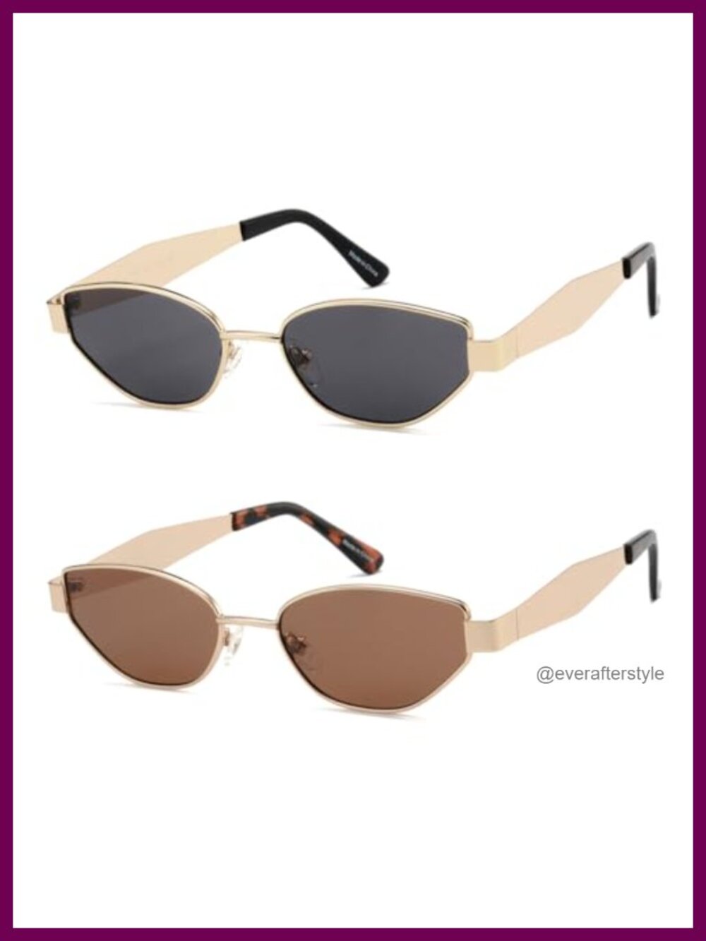 Cat Eye Sunglasses Womens Retro Oval Metal Frame UV400 Petite Fit 2 Pack